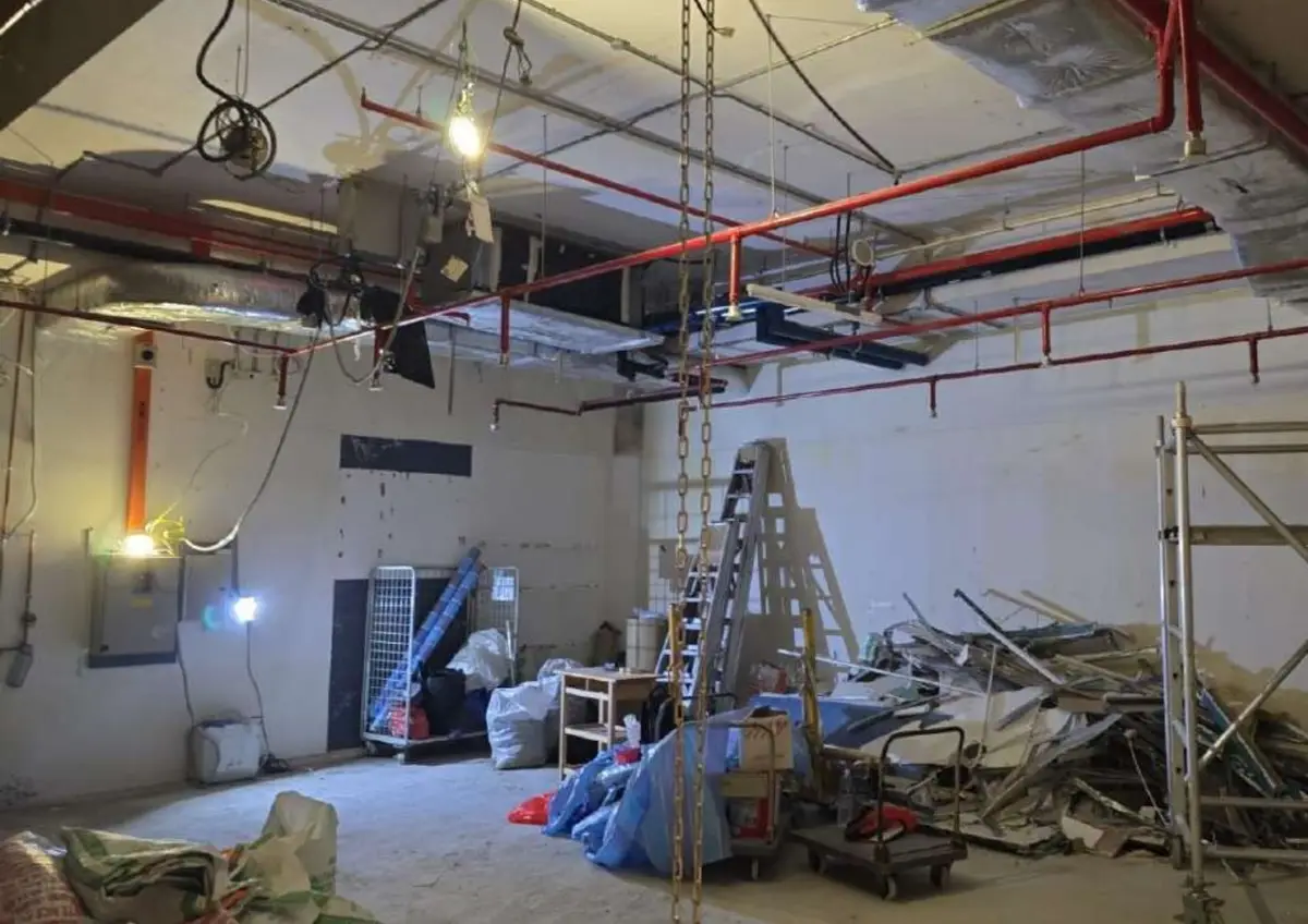 Reinstatement work site with exposed ceiling services